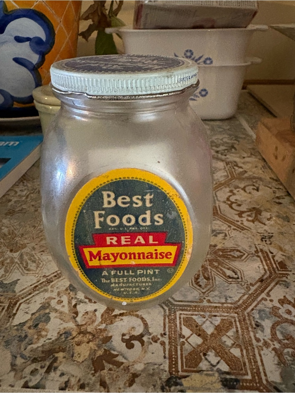 Real Mayonnaise Glass Jar - Yellow/Blue Label